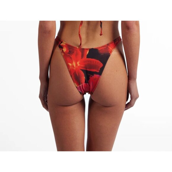 SAME Los Angeles Swim Bikiny Bottom Womens Floral 90s Color Red High Weist SZ M - Picture 2 of 8